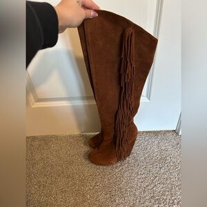 Brown fringe boots